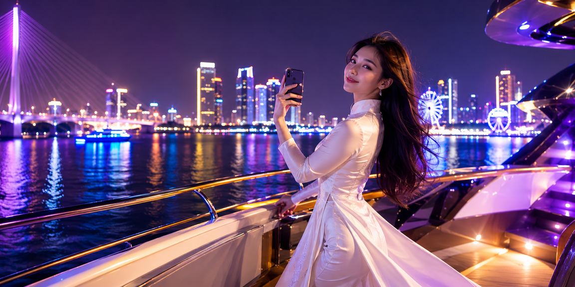 Người phụ nữ mặc áo dài trải nghiệm casino mobile tại Đà Nẵng