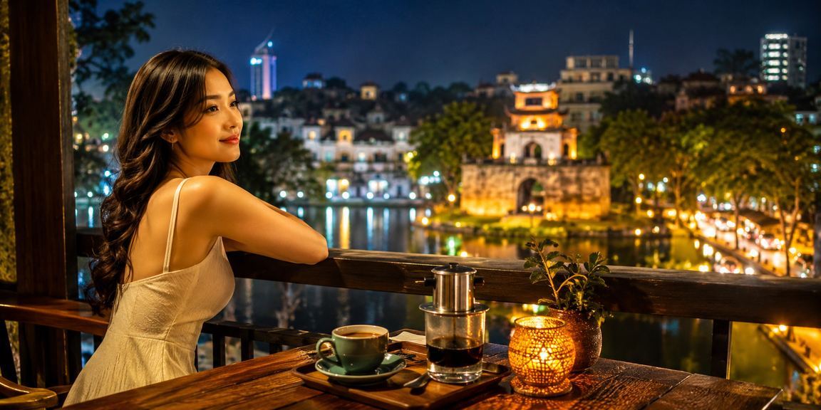 Người dùng Hà Nội kiểm tra cashback bonus trên điện thoại trong quán cà phê Việt Nam
