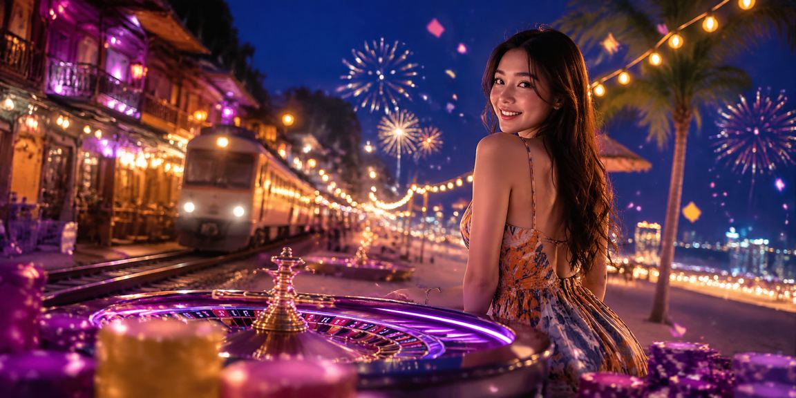 Bàn roulette neon sáng rực tại Hà Nội về đêm với không khí casino sôi động