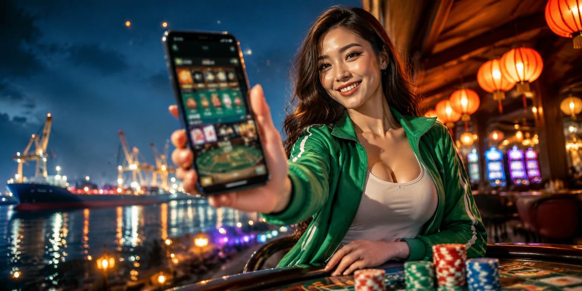 Người dùng trải nghiệm casino mobile dưới ánh đèn lồng Hội An về đêm